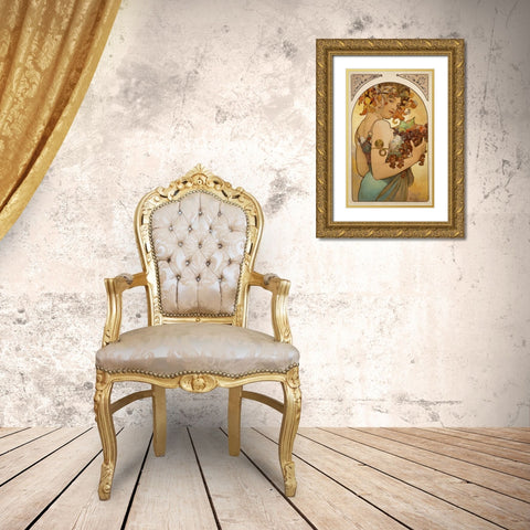 Fruit Gold Ornate Wood Framed Art Print with Double Matting by Mucha, Alphonse