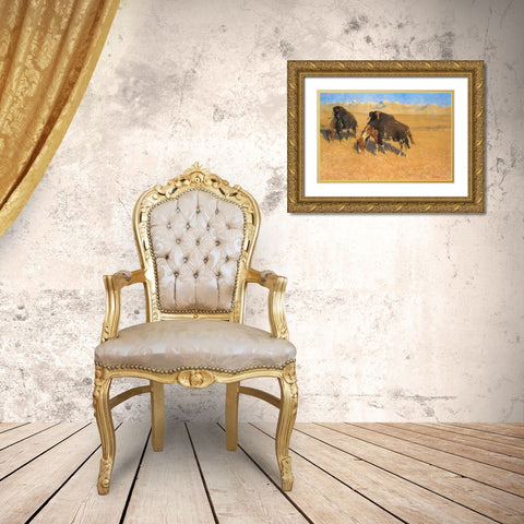 Indians Simulating Buffalo Gold Ornate Wood Framed Art Print with Double Matting by Remington, Frederic