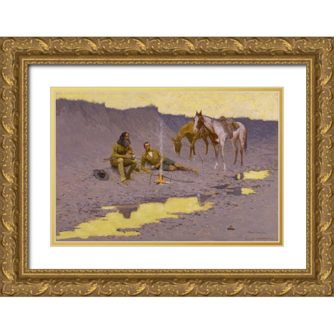 A New Year on the Cimarron Gold Ornate Wood Framed Art Print with Double Matting by Remington, Frederic