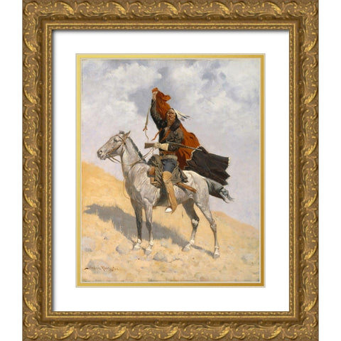 The Blanket Signal Gold Ornate Wood Framed Art Print with Double Matting by Remington, Frederic