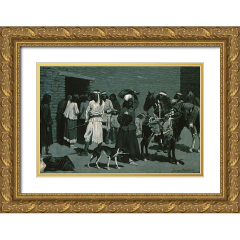 Pueblo Indian Village Gold Ornate Wood Framed Art Print with Double Matting by Remington, Frederic