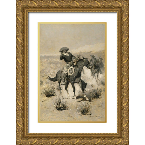 Days on the Range Gold Ornate Wood Framed Art Print with Double Matting by Remington, Frederic