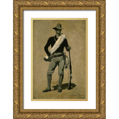 U. S. Soldier-Spanish-American War Gold Ornate Wood Framed Art Print with Double Matting by Remington, Frederic