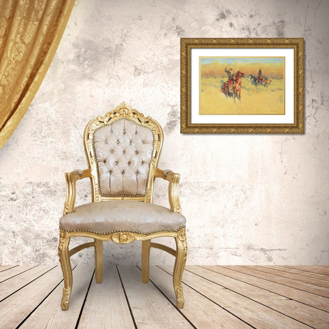 The Long-Horn Cattle Sign-1908 Gold Ornate Wood Framed Art Print with Double Matting by Remington, Frederic