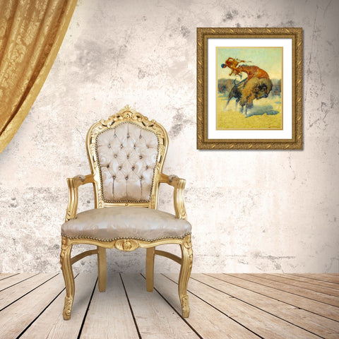 An Episode of the Buffalo Hunt Gold Ornate Wood Framed Art Print with Double Matting by Remington, Frederic