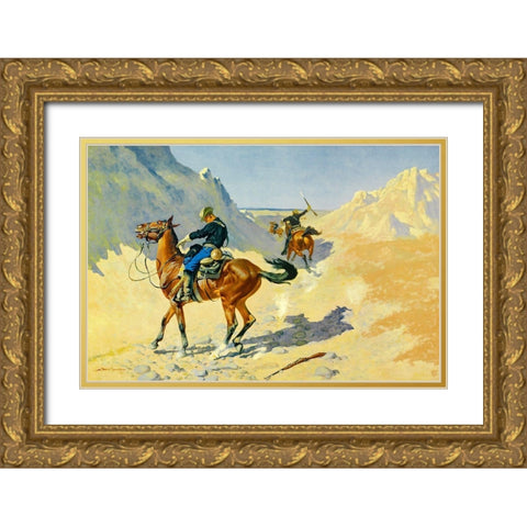 The Advance-Guard-or The Military Sacrifice-The Ambush Gold Ornate Wood Framed Art Print with Double Matting by Remington, Frederic
