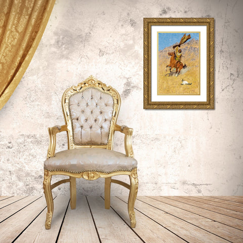 The Buffalo Signal Gold Ornate Wood Framed Art Print with Double Matting by Remington, Frederic