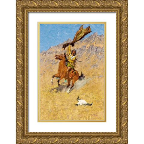 The Buffalo Signal Gold Ornate Wood Framed Art Print with Double Matting by Remington, Frederic