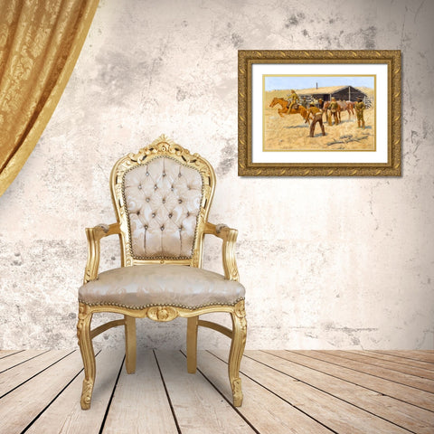 The coming and going of the pony express Gold Ornate Wood Framed Art Print with Double Matting by Remington, Frederic