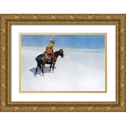 The Scout Friends or Foes Gold Ornate Wood Framed Art Print with Double Matting by Remington, Frederic