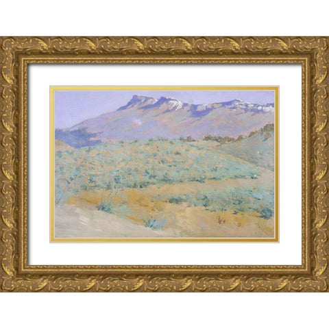 Blue prarie Gold Ornate Wood Framed Art Print with Double Matting by Remington, Frederic