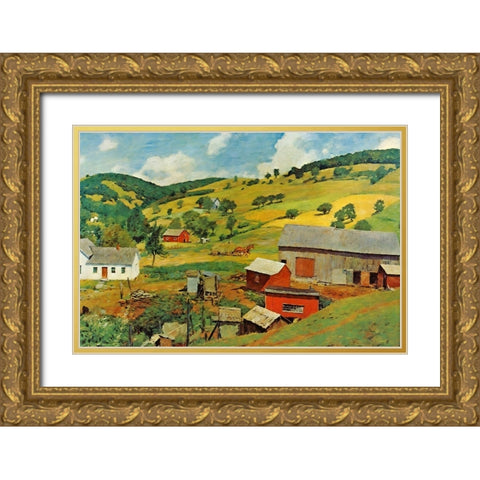Shreyvogel Farm Gold Ornate Wood Framed Art Print with Double Matting by Shreyvogel, Charles