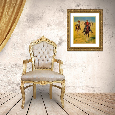 Pursuit or the Attack Gold Ornate Wood Framed Art Print with Double Matting by Shreyvogel, Charles