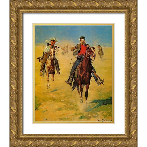 Pursuit or the Attack Gold Ornate Wood Framed Art Print with Double Matting by Shreyvogel, Charles