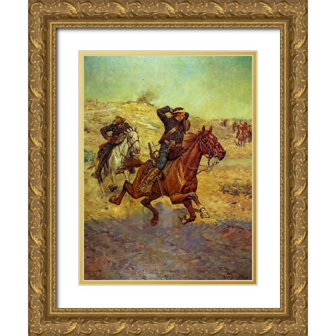 Going for Reinforcements Gold Ornate Wood Framed Art Print with Double Matting by Shreyvogel, Charles