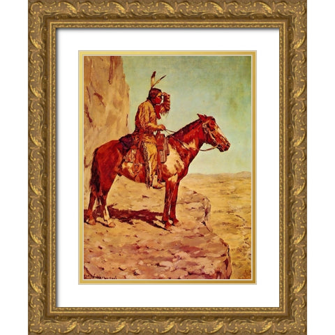 The Scout Gold Ornate Wood Framed Art Print with Double Matting by Shreyvogel, Charles