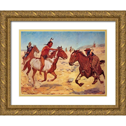 Fighting Scouts - Even Chance Gold Ornate Wood Framed Art Print with Double Matting by Shreyvogel, Charles
