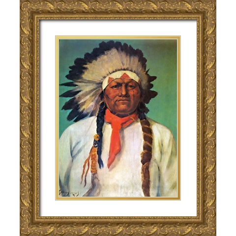 Indian Chief White Eagle Gold Ornate Wood Framed Art Print with Double Matting by Shreyvogel, Charles