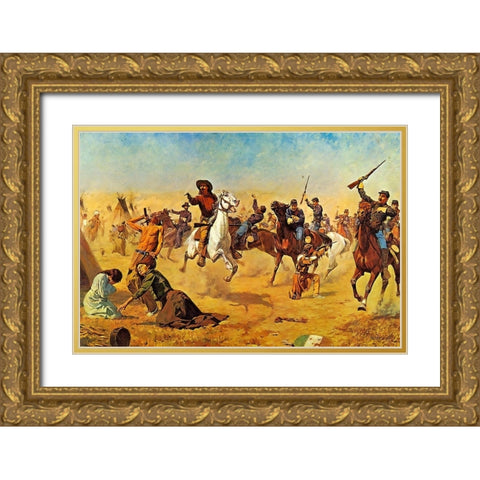 Rescue at Summit Springs Gold Ornate Wood Framed Art Print with Double Matting by Shreyvogel, Charles