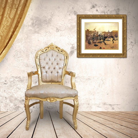 Defending the Stockade Gold Ornate Wood Framed Art Print with Double Matting by Shreyvogel, Charles