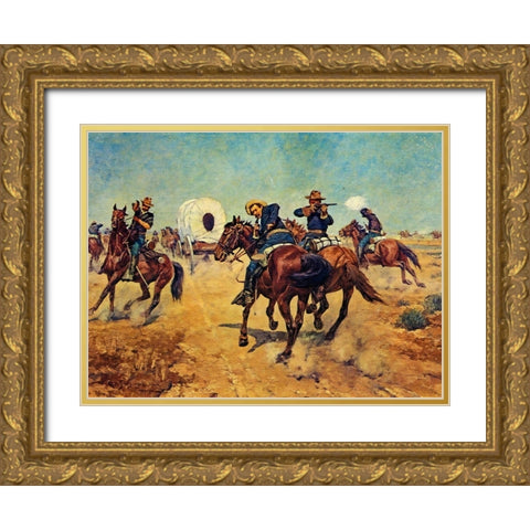 Protecting the Immigrants Gold Ornate Wood Framed Art Print with Double Matting by Shreyvogel, Charles