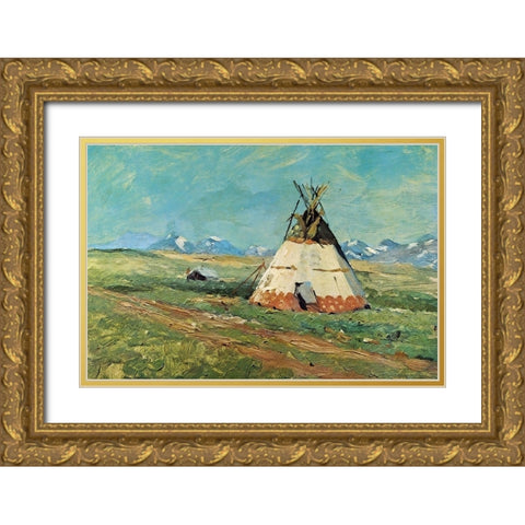 Blackfoot Reservation Montana Gold Ornate Wood Framed Art Print with Double Matting by Shreyvogel, Charles