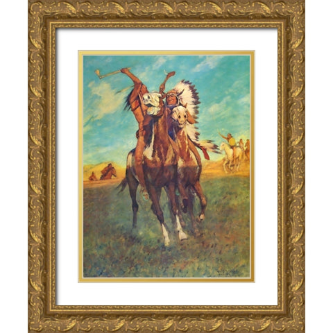 Fight to the Finish Gold Ornate Wood Framed Art Print with Double Matting by Shreyvogel, Charles