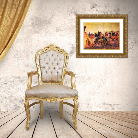 Attack at Dawn Gold Ornate Wood Framed Art Print with Double Matting by Shreyvogel, Charles