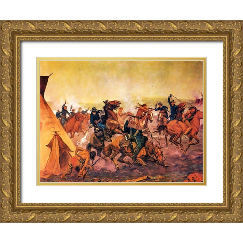Attack at Dawn Gold Ornate Wood Framed Art Print with Double Matting by Shreyvogel, Charles