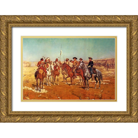 Custers Demand Gold Ornate Wood Framed Art Print with Double Matting by Shreyvogel, Charles