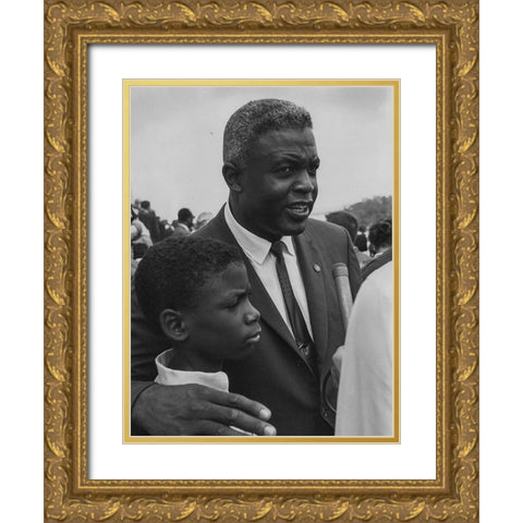 Former National Baseball League player-Jackie Robinson with his son Gold Ornate Wood Framed Art Print with Double Matting by U.S. Archives