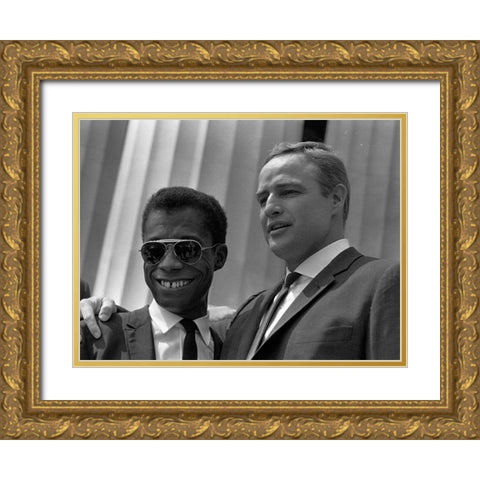 Author James Baldwin and actor Marlon Brando Gold Ornate Wood Framed Art Print with Double Matting by U.S. Archives