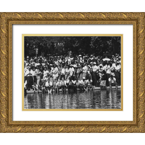 Civil Rights March on Washington-D.C. Marchers at the Reflecting Pool Gold Ornate Wood Framed Art Print with Double Matting by U.S. Archives
