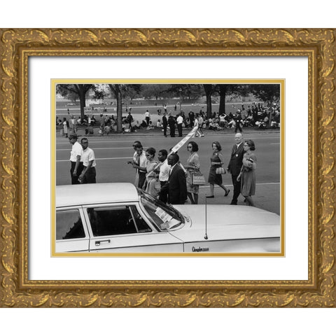 Civil Rights March on Washington-D.C. Marchers walking and sitting under the trees Gold Ornate Wood Framed Art Print with Double Matting by U.S. Archives