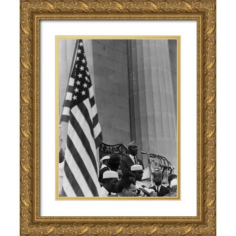 Civil Rights March on Washington-D.C. Roy Wilkins Speaking Gold Ornate Wood Framed Art Print with Double Matting by U.S. Archives
