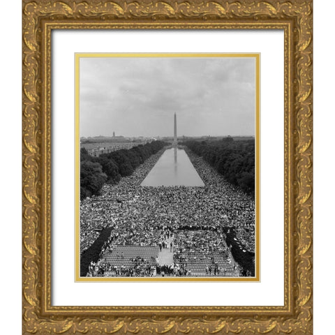 Civil Rights March on Washington-D.C. Aerial view of the crowd assembling Gold Ornate Wood Framed Art Print with Double Matting by U.S. Archives