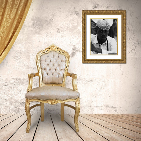 Civil Rights March on Washington-D.C. Man Wearing AACP Hat Gold Ornate Wood Framed Art Print with Double Matting by U.S. Archives