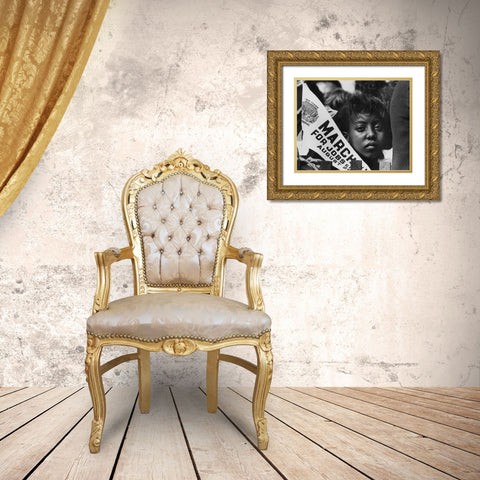 Young Woman at the Civil Rights March on Washington-D.C. with a Banner Gold Ornate Wood Framed Art Print with Double Matting by U.S. Archives