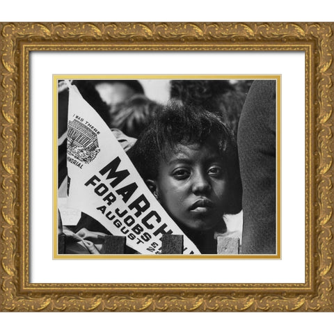 Young Woman at the Civil Rights March on Washington-D.C. with a Banner Gold Ornate Wood Framed Art Print with Double Matting by U.S. Archives