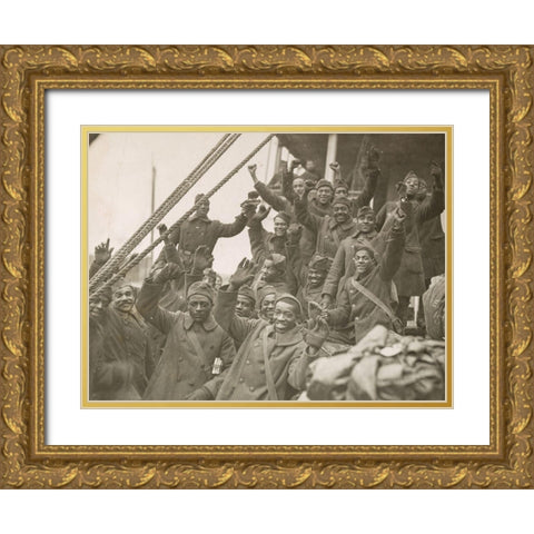 WWI The famous 369th arrive in New York City Gold Ornate Wood Framed Art Print with Double Matting by U.S. Archives