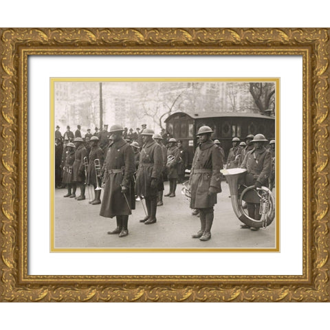 WWI Lieutenant James Europe and his Famous Jazz Band of the 369th Colored Infantry in the Parade on Gold Ornate Wood Framed Art Print with Double Matting by U.S. Archives