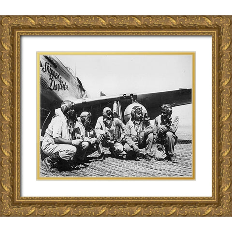 WWII Fliers of a P-51 Mustang Group of the 15th Air Force in Italy Gold Ornate Wood Framed Art Print with Double Matting by U.S. Archives
