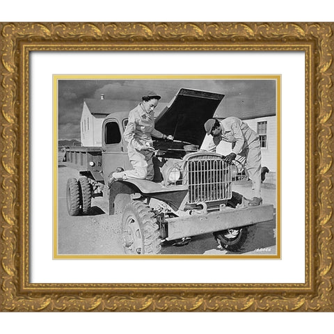 WWII Auxiliaries Ruth Wade and Lucille Mayo Gold Ornate Wood Framed Art Print with Double Matting by U.S. Archives