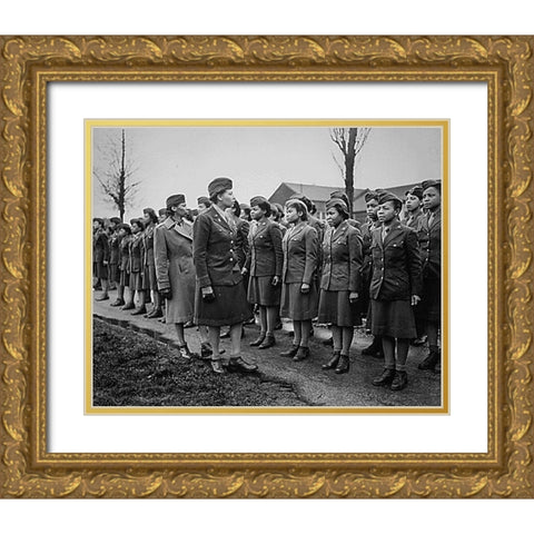 WWII Inspecting the Troops Somewhere in England Gold Ornate Wood Framed Art Print with Double Matting by U.S. Archives