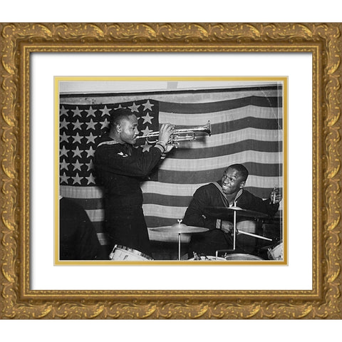 WWII Special United States Naval Construction Battalion Band Gold Ornate Wood Framed Art Print with Double Matting by U.S. Archives