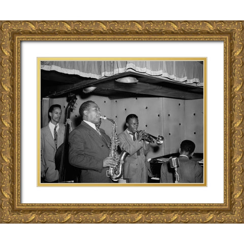 Charlie Parker-Tommy Potter-Miles Davis-Duke Jordan-Max Roach Gold Ornate Wood Framed Art Print with Double Matting by Gottlieb, William