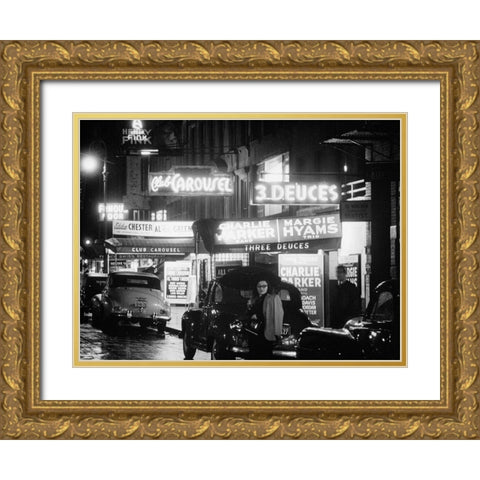 52nd Street-New York City 1948 Gold Ornate Wood Framed Art Print with Double Matting by Gottlieb, William