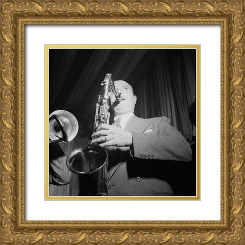 Bud Freeman-Eddie Condons-New York 1947 Gold Ornate Wood Framed Art Print with Double Matting by Gottlieb, William
