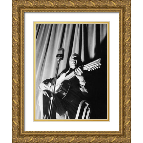 Leadbelly-National Press Club-Washington-D.C. Gold Ornate Wood Framed Art Print with Double Matting by Gottlieb, William