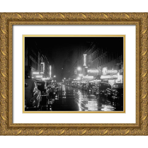 52nd Street-New York 1948 Gold Ornate Wood Framed Art Print with Double Matting by Gottlieb, William
